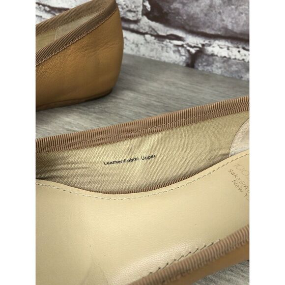 Saks Fifth Ave 10022-Shoe Tan Brown Leather Bow Ballet Flats Women 6.5M US/37EU - Picture 8 of 16